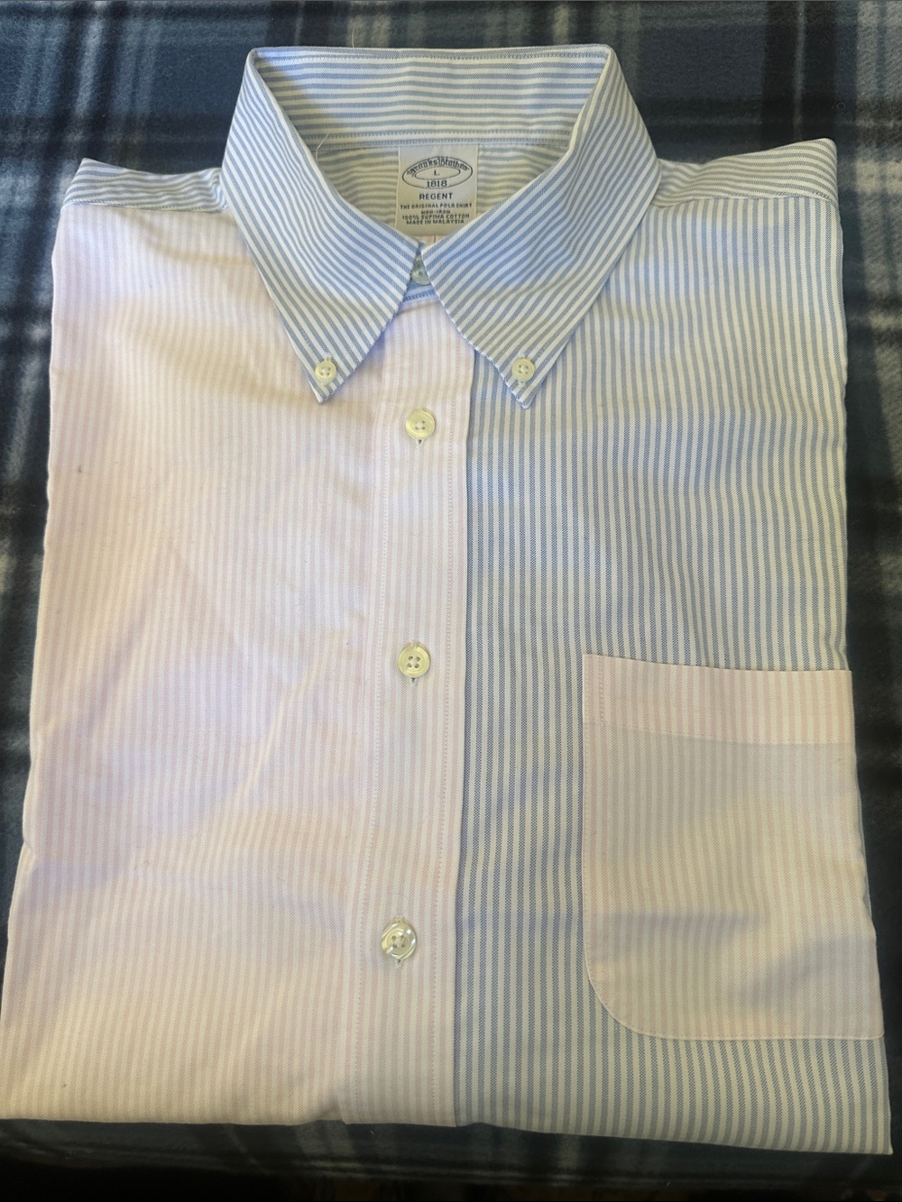 Brooks Brothers Regent Multicolor Stripes Blue Pink Men’s Dress Shirt Size L